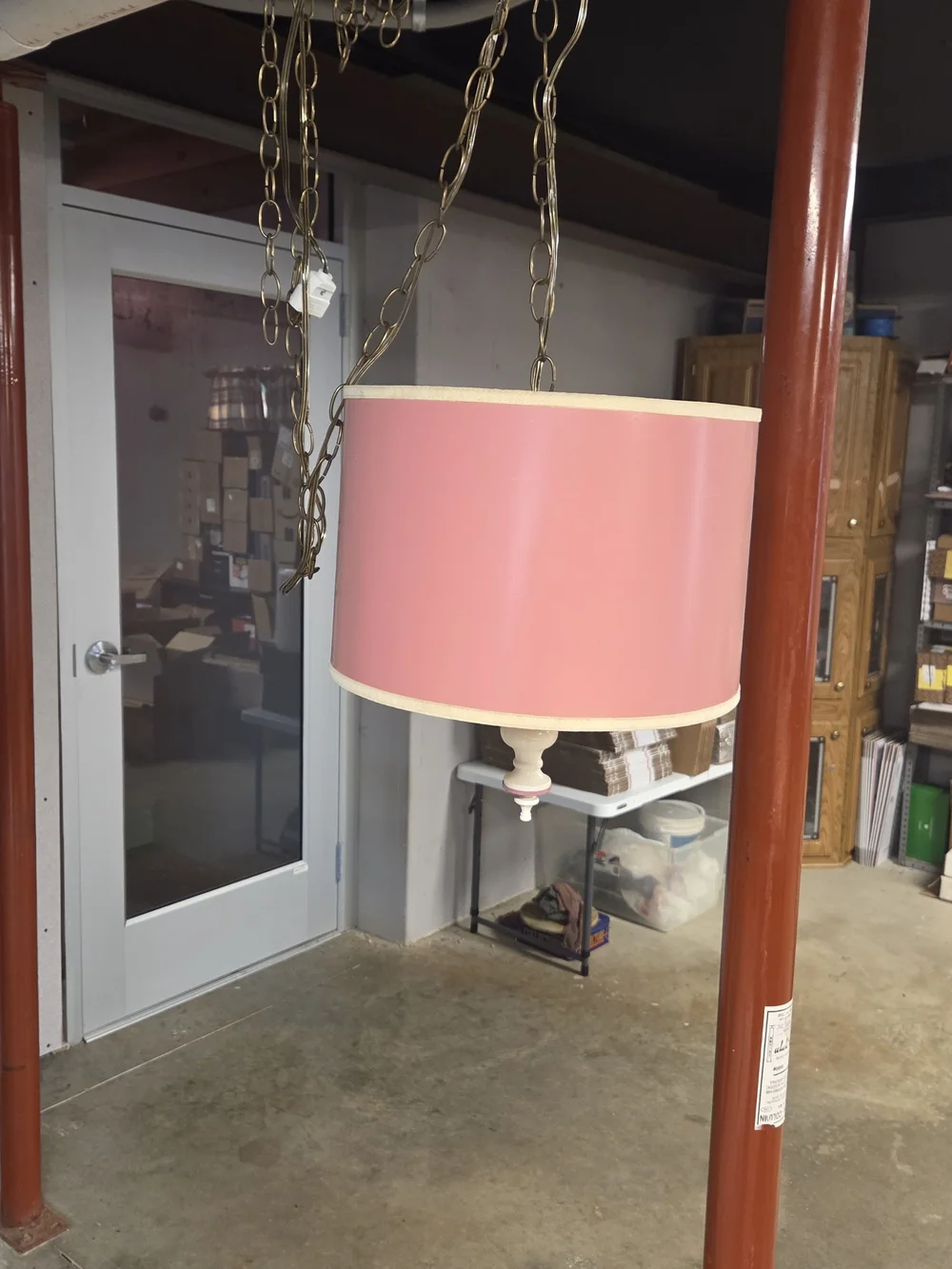 Coral Pink Drum Pendant Lamp with Cream Trim